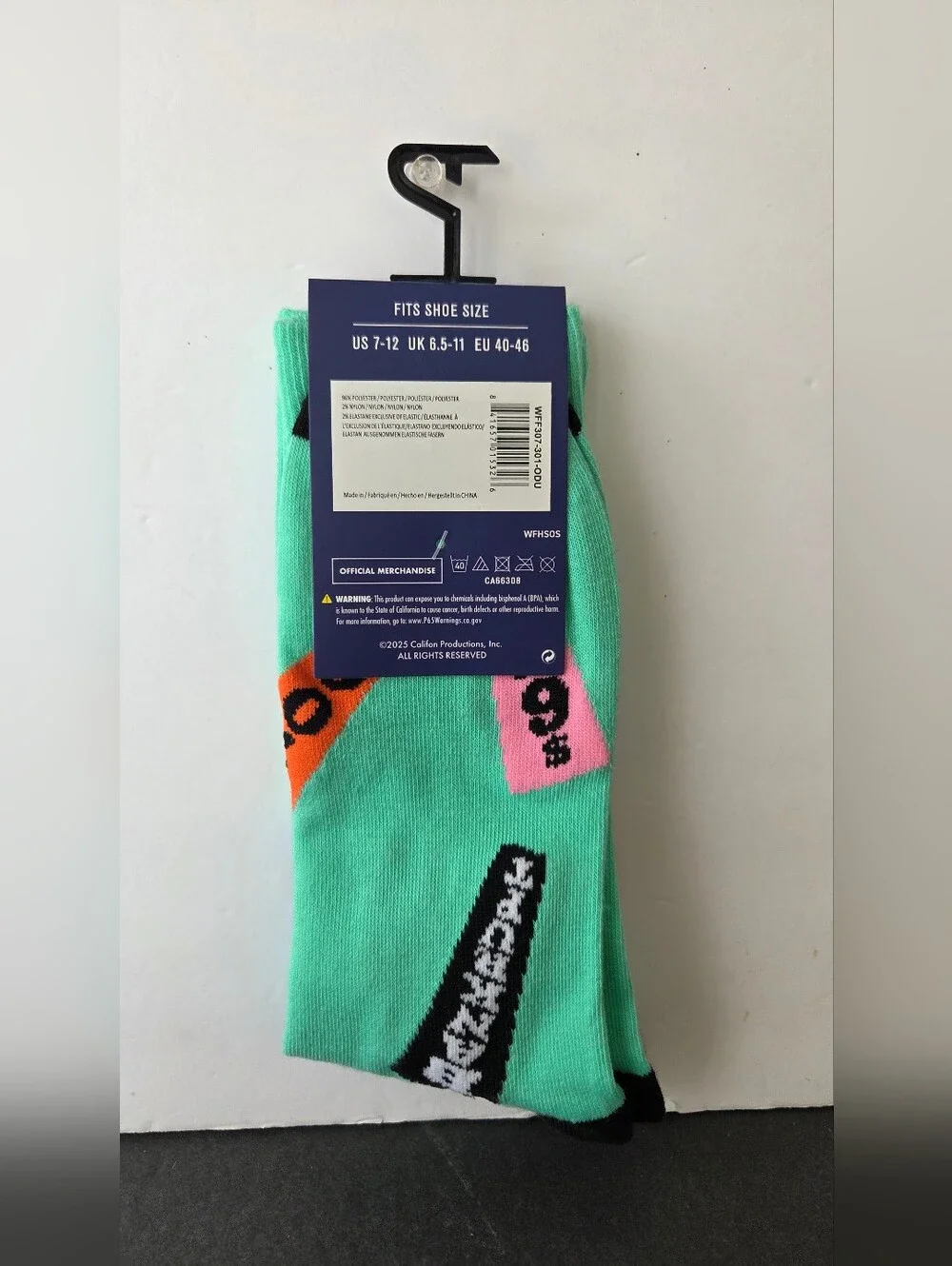 Official Wheel of Fortune Mint Green Novelty Crew Socks NWT Size 7-12